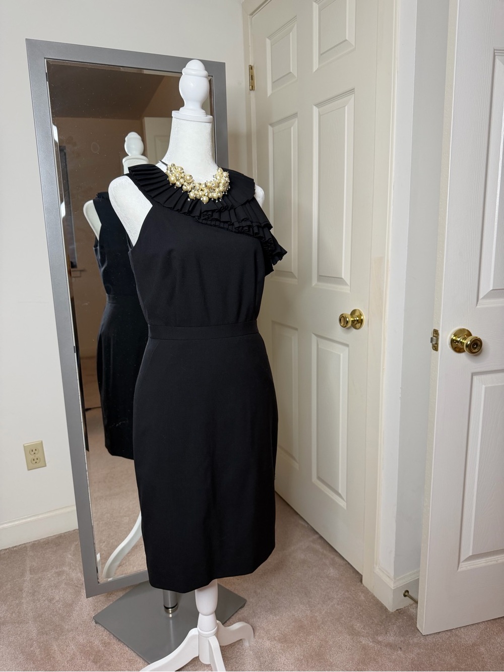 J. Crew Black Sheath Dress with Ruffle Trim